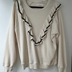 The Great V Neck Ruffle Sweater in Ivory & Black